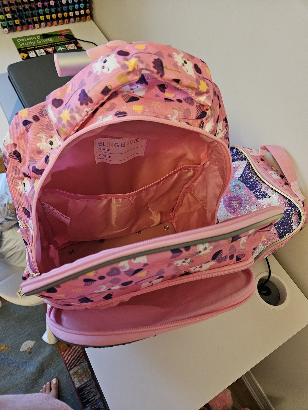 3pc Girls Rolling Backpack Set - Flip Sequin Cat School Bag, Lunch Box & Pencil - Picture 12 of 17